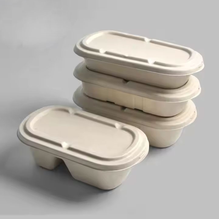 Biodegradable Sugar cane Food Container Sugarcane Bagass Pulp Lunch Plate Box with Lid ﻿