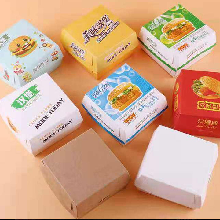 Disposable Food Grade Kraft Paper Chicken Burger Cardboard Hamburger Box