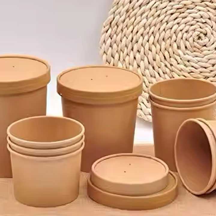 Disposable food grade biodegradable eco paper food container kraft paper soup bowl 500ml