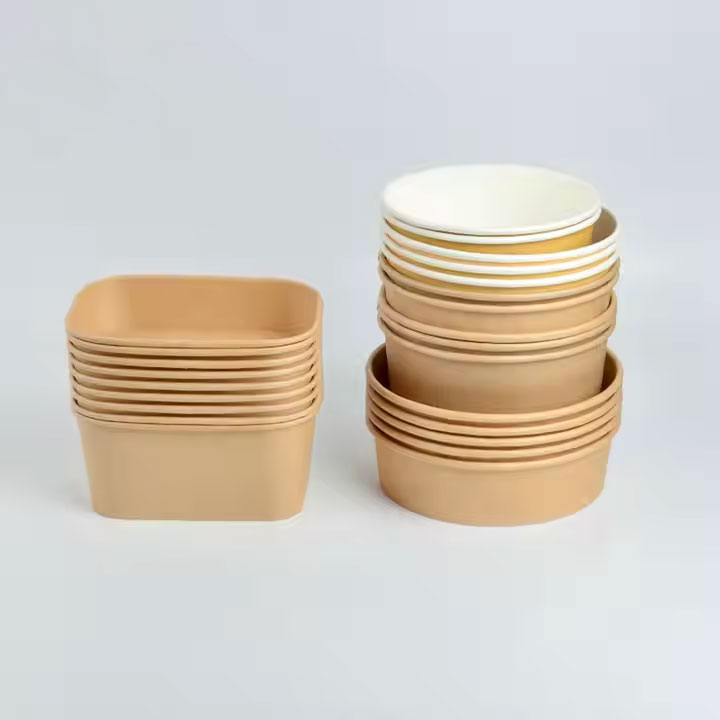 Factory Direct Sale Takeaway Container Take Away Box Lid Salad Rectangle Way Out 750Ml Kraft Paper Bowl