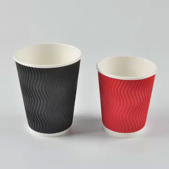 Custom Printed Logo Disposable 6oz 8oz 9oz 10oz 14 Oz 16oz Double Ripple Wall Hot Stamping Coffee Paper Cup With Lid