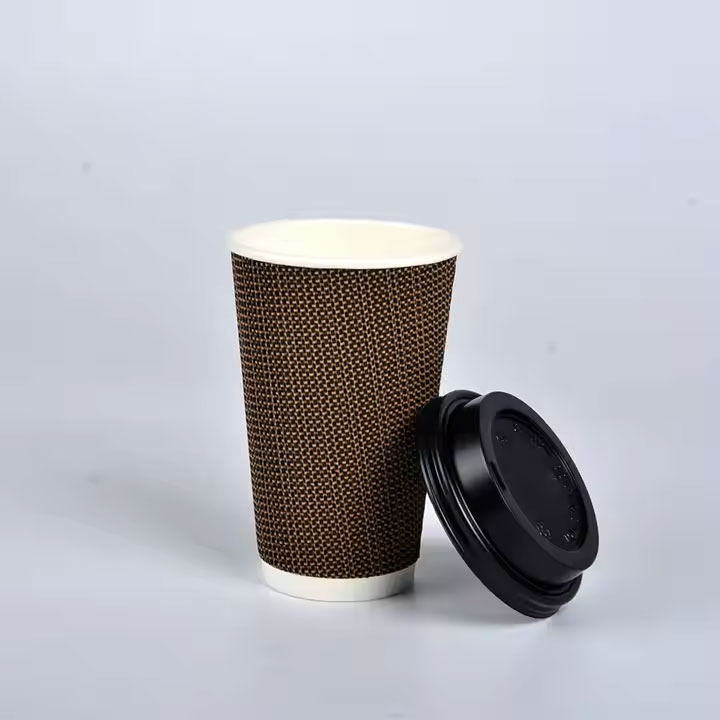 4oz 8oz 12oz Disposable Double Wall Gold Foil Stamping Logo All Black Hot Paper Custom Coffee Cup